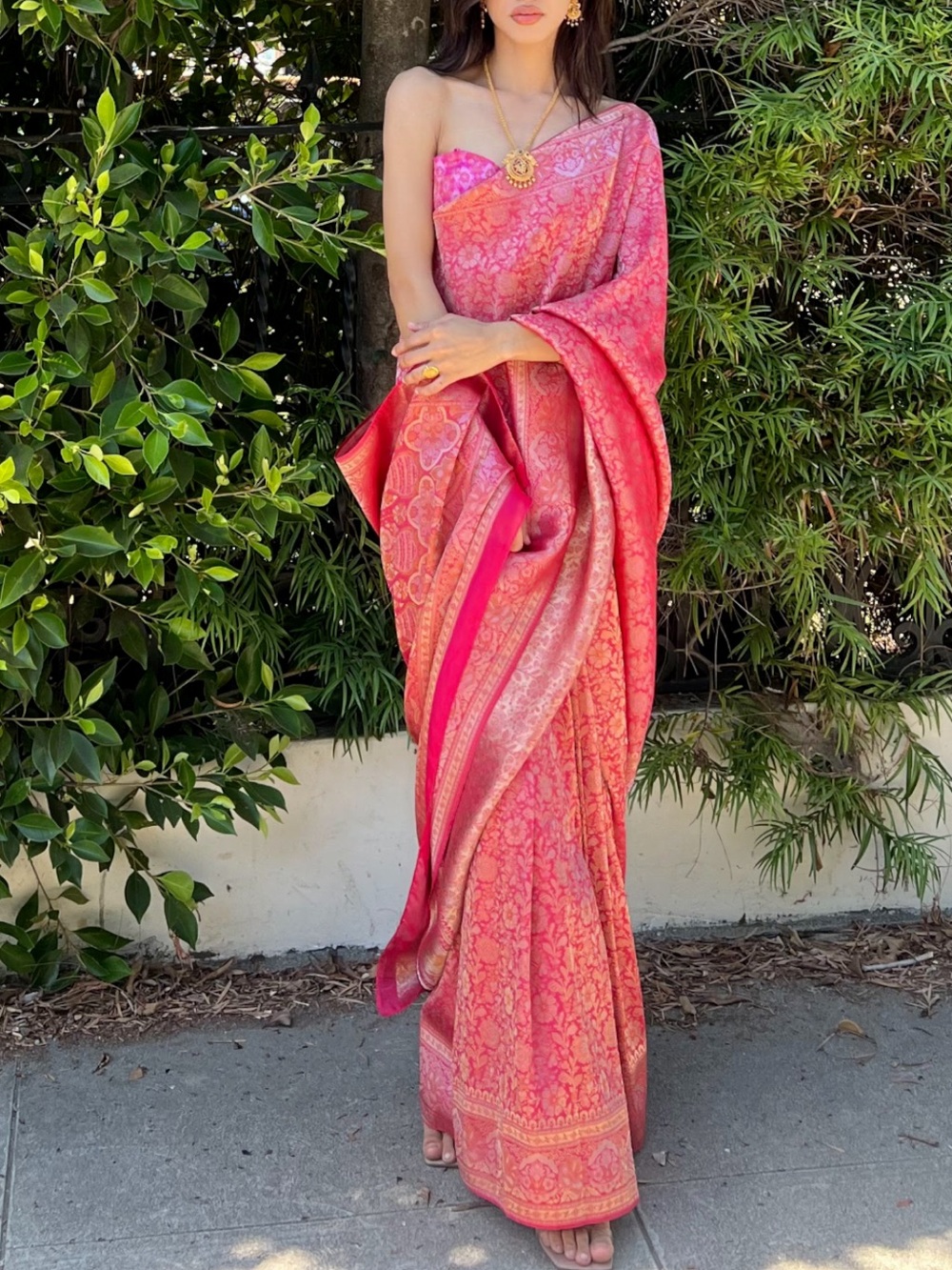 Ready to wear Pink Floral pure banarasi silk saree